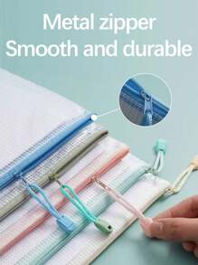 5 件/10 件加厚透明防水拉链文件夹，网格图案手持文件袋，适用于家庭、办公室、学习、试卷、文件存储和保护 - 彩色 - 查看 4