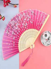 Ventaglio pieghevole in stile cinese con nappa, colore casuale. Anche lo stile delle costole di bambù è casuale. Ventaglio tradizionale cinese per uomini e donne. Adatto per luoghi panoramici, spettacoli di danza e come souvenir. Lo stile delle costole di bambù è casuale I migliori regali