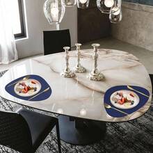 Faux Leather Placemats Set Of 6, Durable And Easy To Clean Faux Leather Placemats Ideal For Kitchen, Dining Room, Patio - Heat Resistant And Wipeable Dining Table Mats Grey 6pcs - 寶藍色 - 查看 6