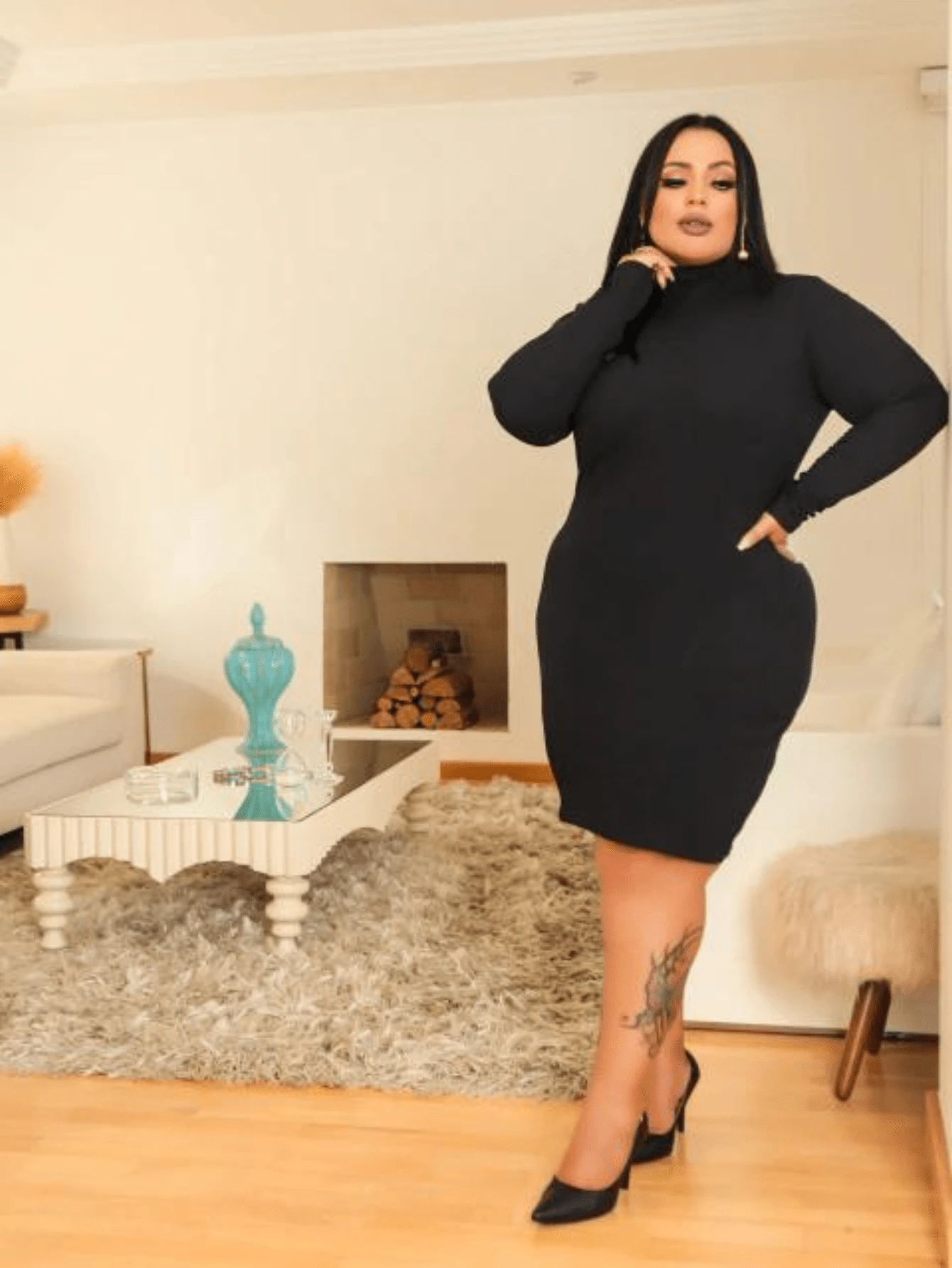 Plus Size Sweater Dresses - 黑色 - 查看 1