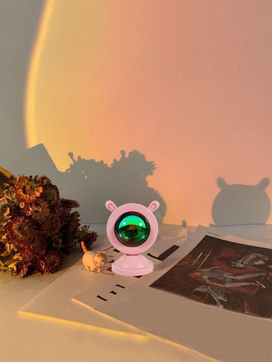 1 pieza de lámpara única ajustable LED de atardecer, luz proyectadora de ambiente de atardecer, iluminación decorativa de fondo de foto, mini lámpara de mesa con ambiente de arcoíris para proyección en el dormitorio - Rosa - Ver 1