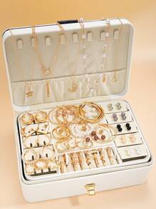 86pcs/Set Elegant Fashion Earrings Multi-Layer Necklaces Ear Studs Rings Four-In-One Jewelry Set, Ideal For Girls' Daily Casual Wear And Mother's Day/Valentine's Day Gifts (No Box Included),Mom,Mother,Mother's Day,Gift