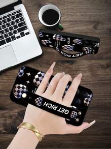 1pc Grid Heart Pattern Black Angel Eye Bracelet Matte Finish Full Protection Dustproof Water-Resistant TPU Case Compatible With IPhone 7/8/11/12/13/14/15/X/XR/Xs/Plus/Pro/Pro Max/Mini Series