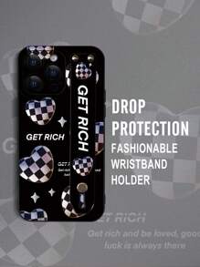 1pc Grid Heart Pattern Black Angel Eye Bracelet Matte Finish Full Protection Dustproof Water-Resistant TPU Case Compatible With IPhone 7/8/11/12/13/14/15/X/XR/Xs/Plus/Pro/Pro Max/Mini Series