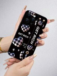 1pc Grid Heart Pattern Black Angel Eye Bracelet Matte Finish Full Protection Dustproof Water-Resistant TPU Case Compatible With IPhone 7/8/11/12/13/14/15/X/XR/Xs/Plus/Pro/Pro Max/Mini Series