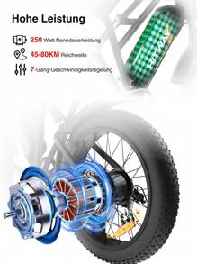 HITWAY BK29 Electric Bike, 250W Strong Horsepower, 48V 15Ah Removable Battery, 7 Speed Shift, 20 Inch 4.0 Fat Tire Electric Bicycle For Adults, Up To 45-80 Kilometers Range, Shock Absorbing Seat - màu đen - Xem 2
