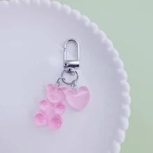 1pc Resin Teddy Bear Candy Spring Clip Zipper Head Keychain Bag Charm Cute Style Daily Bag Accessory - Pink - View 2