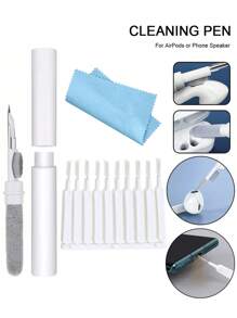 Portable Headphone Jack Cleaning Pen, Brush, And Dust-Free Cloth Set, Multi-Functional Soft Brush Velour Sponge Cleaning Brush For Headphones, Earplugs, Mobile Phones, Digital Devices, Computer Keyboards Cleaner