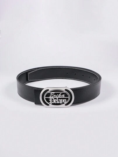 Customized 1pc Personalized English Letter Square Shaped Silver Metal Belt Buckle With Black Belt - Father's Day Gift, Valentine's Day Gift, Birthday/Anniversary Present For Friends, Classmates, Graduates, Christmas And Family, High-End Gift