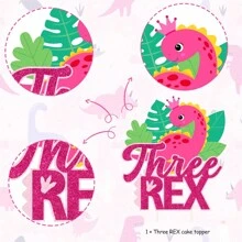 1pc Three Rex Cake Topper Pink, Dinosaur Cake Topper For Dinosaur 3 Years Old Birthday Party Decorations