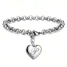 925 Sterling Silver Plated Fine 26 Letter Women Men Chain Bracelet Charm Heart Cute Wedding Personality Jewelry Lady Gift Party 20cm - Silver - View 26