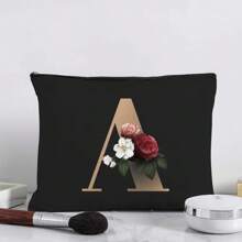 Cosmetic Bag Lady Makeup Bags Wallet Name Initials Letter Pattern Toiletry Organizer Pouch Wedding Party Wash Bag Zipper Phone Purse Pencil Pouch Make Up Bags Valentine'S Day Gifts Clutch Bag Bridesmaid Make Up Pouch Toiletries Organizer Bag Cosmetic Case Makeup Organizer Make Up Organizer Makeup Storage Makeup Pouch Make Up Pouch - Black - View 19