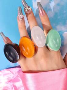 1 pieza Anillo de resina de unicolor personalizado exagerado, anillo acrílico elegante y retro para el verano