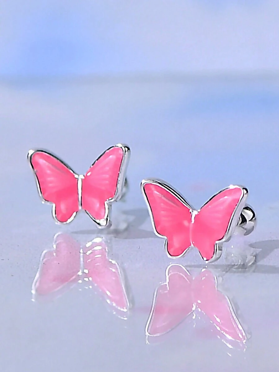 1 paire de boucles d'oreilles à vis en forme de papillon à la mode, disponibles dans plusieurs couleurs - Papillon - Voir 1