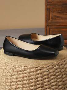 Women's Square Toe Low Vamp Flat Shoes, Black, Suitable For Autumn Daily Commute, Office, Versatile And Casual - Black - View 2