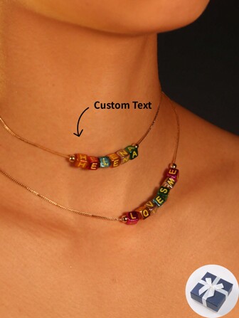 Custom Personalized Name Necklace - Independent Designer's 'Life Dice' Series, Heat Colorful, Random Color, Perfect For Holiday Season, Back To School, Gifts For Couples, Friends, Birthdays, Anniversary, DIY Beaded Y2K Style