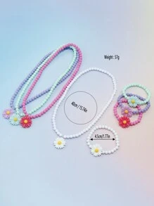 8pcs/Set Girls' Lovely Daisy Flower Pendant Necklace And Bracelet Set, Suitable For Holidays, Parties And Birthday Gifts