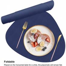 Faux Leather Placemats Set Of 6, Durable And Easy To Clean Faux Leather Placemats Ideal For Kitchen, Dining Room, Patio - Heat Resistant And Wipeable Dining Table Mats Grey 6pcs - 寶藍色 - 查看 4