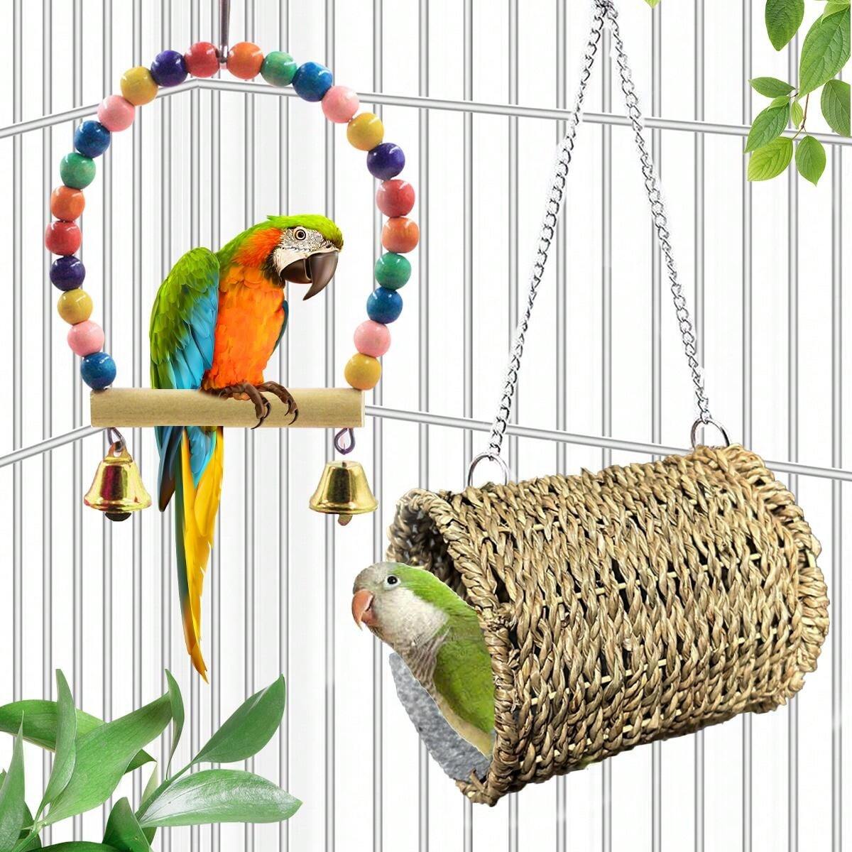 Photo inspiration: Bird Cage Hanger With Swing And Bird Toys And Swings Reference: 1Pc Woven Bird Nest 1Pc Colorful Swing Set Rattan Bird