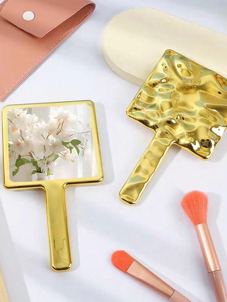 1pc, New Electroplated Square Mirror Handheld Small Mirror Girls Portable Makeup Mirror - Multicolor - View 5