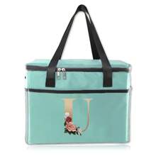 Insulated Lunch Box Bag Cooler Box Canvas Thermal LunchBox Large Capacity Tote Bag Initial Name A To Z Gold Letter Flower Printing For Women's Work Food Storage Bags Portable Waterproof Handbags For Office School Picnic Camping Travel School Organizer Bags Teacher Storage Bags Classroom Bags Classroom Organizer BagsLunch BagWomanFor Women LadiesSchool Supplies Stuff Accessories - Green - View 24