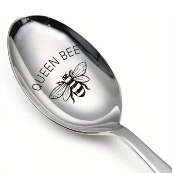 1pc, Queen Bee Funny Stainless Steel Engraved Spoon Coffee Tea Spoon Dessert Ice Cream Spoon For Coffee Lover, Ice Cream Lover, Sister, Mom Gifts ,Kitchen,Christmas Gift,School Supplies