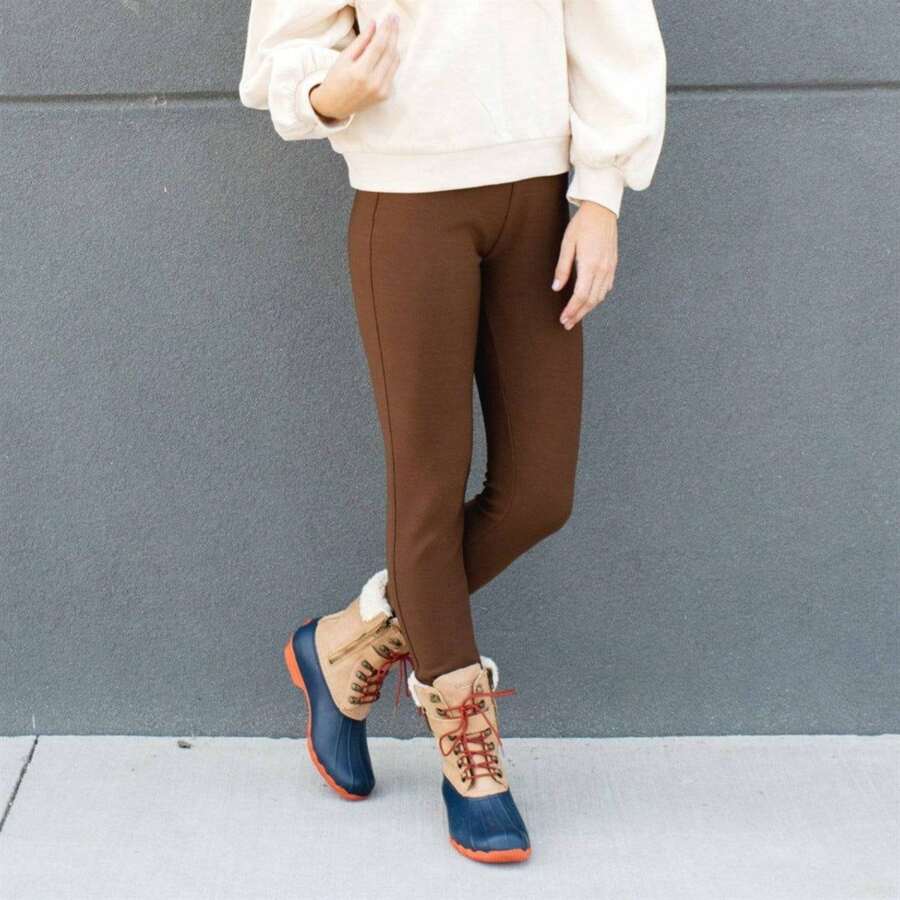High Rise Ponte Pant (New Mix) - Mocha Brown - View 1