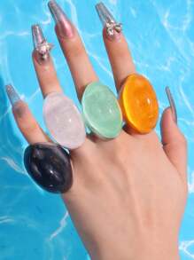 1 pieza Anillo de resina de unicolor personalizado exagerado, anillo acrílico elegante y retro para el verano