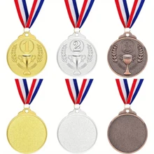 3pcs Gold/Silver/Bronze Medal Metal Awards, Sports Competition Champion Medals With Neck Ribbons - Multicolor - View 5