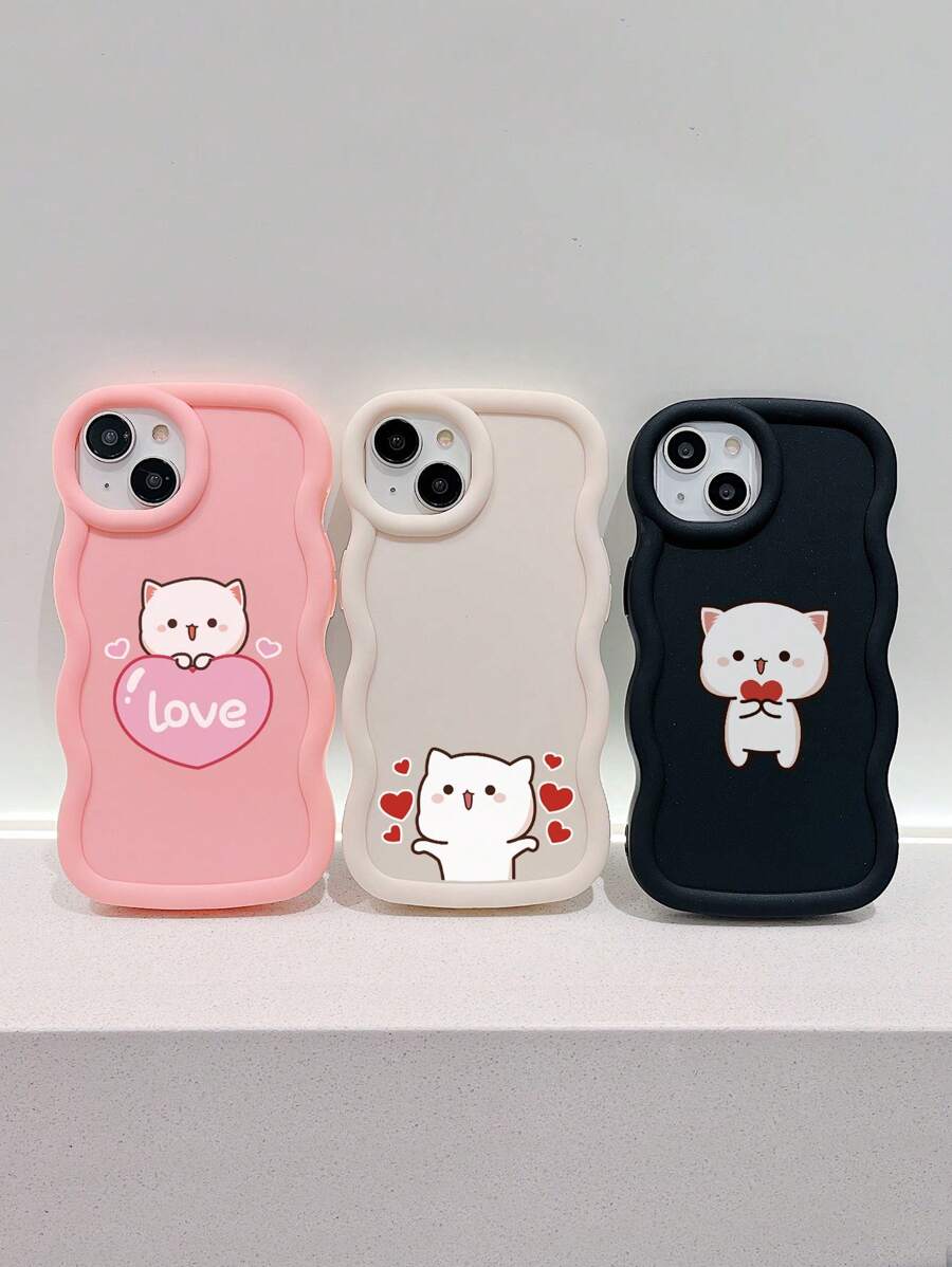 Cute Panda Novelty 3pcs Dopamine Themed Phone Cases, Cute Cartoon Panda, Bear, Cat Print Phone Case Set, New Wavy Macaron Design Phone Covers, Phone Protective Cases Compatible With IPhone Spring Gift,International Version, Not The Domestic Version - Multicolor - View 1
