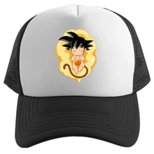 Gorra Dragon-Ball Goku en nube  Blanca con negro trucker unisex unitalla con Malla - Blanco y Negro - Ver 1