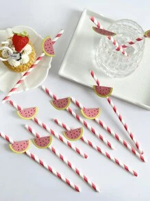 10 件水果图案纸质吸管，适用于一次性餐具、生日派对装饰、饮料学校用品、圣诞礼物