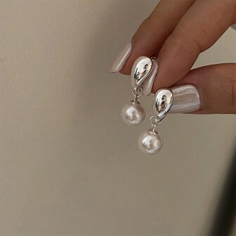 jugalstar 1pair Anti-Tarnish Pearl Decorated Drop Earrings For Women