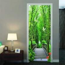 3D Forest Door Sticker Vinyl Wallpaper Self-Adhesive DIY For Dream Animal Bedroom Study Decoration Home Design Decal Murals, Stickers, Wall Decal, Vinly Decal For Home Decorations, Spring Decoration Items Refresh Your Home, Rama Decoration Stickers Gifts Birthday Graduation