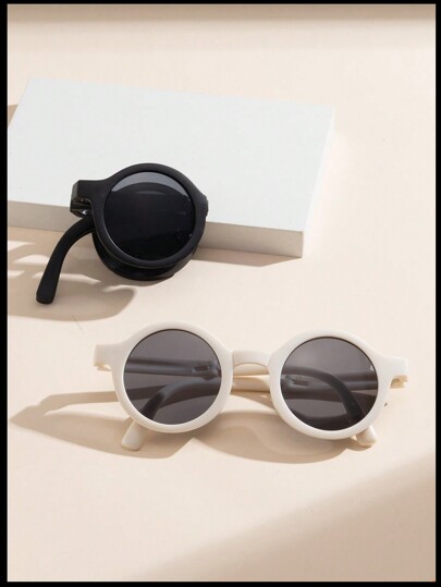 2pcs Children Round Foldable Stylish Personalized Cute Fashion Glasses, Travel Accessory