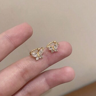 2 pièces Boucles d'oreilles clip à papillon marquise en cristal strass