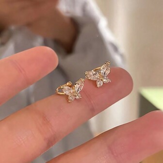 2 piezas Pendientes de clip de mariposa de diamantes de imitación de cristal en forma de marquesa