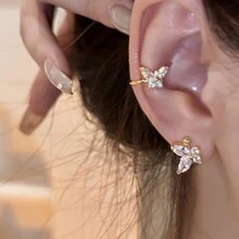 2 piezas Pendientes de clip de mariposa de diamantes de imitación de cristal en forma de marquesa - Amarillo Oro - Ver 7