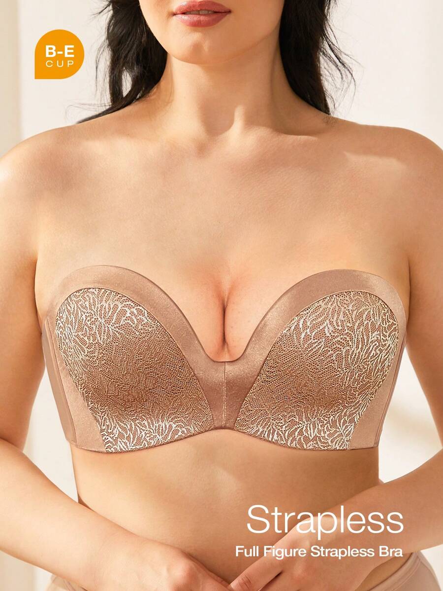Support V Neck Strapless Bra - Camel - View 1