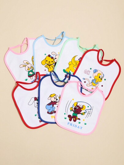 مجموعة عشوائية من 7 قطع مقاومة للماء سدادات الأطفال ، تصميم أيام الأسبوع، مناديل للأطفال الجدد المضادة للبصاق والغازات