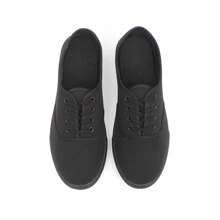 Giày vải trơn màu dành cho cặp đôi Unisex, Giày trắng cổ thấp ngoài trời buộc dây thông thường - màu đen - Xem 1