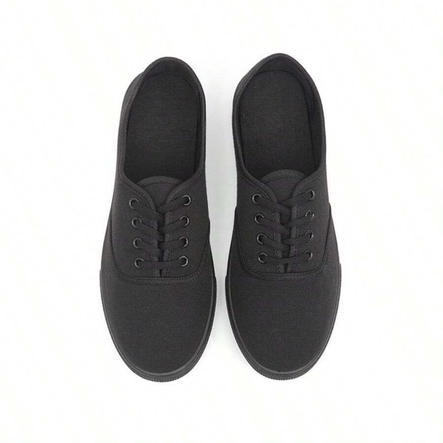 Giày vải trơn màu dành cho cặp đôi Unisex, Giày trắng cổ thấp ngoài trời buộc dây thông thường - màu đen - Xem 1