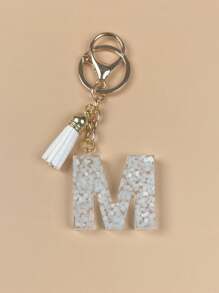 1 Peça de Chaveiro de Letra M Decorado com Pétalas Sequinadas e Pingente com Design de Borla para Casal, Mãe, Família, Amigos, Acessórios de Carro, Enfeite de Mochila, Acessórios Góticos Y2K, Halloween, Dia dos Professores, Ideias de Presente de Natal