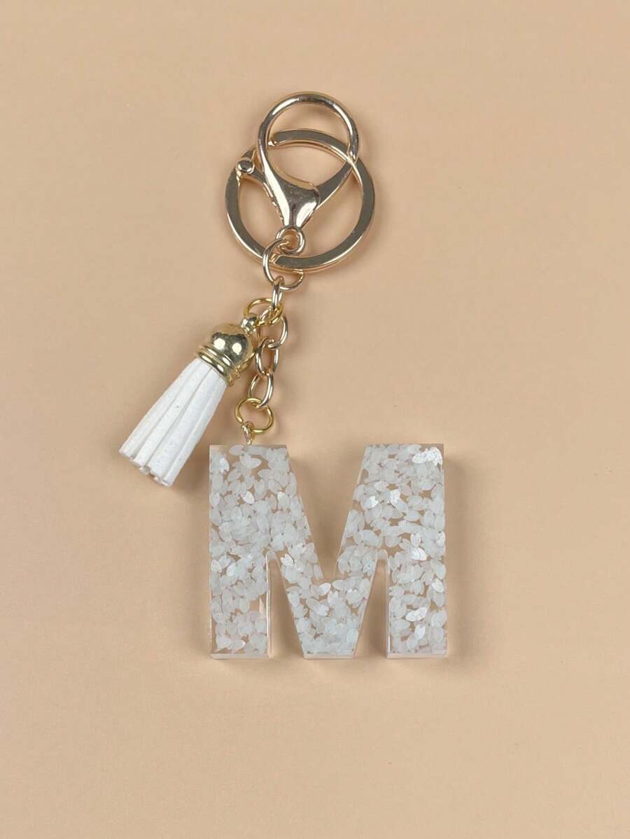 1 Peça de Chaveiro de Letra M Decorado com Pétalas Sequinadas e Pingente com Design de Borla para Casal, Mãe, Família, Amigos, Acessórios de Carro, Enfeite de Mochila, Acessórios Góticos Y2K, Halloween, Dia dos Professores, Ideias de Presente de Natal