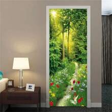 3D Forest Door Sticker Vinyl Wallpaper Self-Adhesive DIY For Dream Animal Bedroom Study Decoration Home Design Decal Murals, Stickers, Wall Decal, Vinly Decal For Home Decorations, Spring Decoration Items Refresh Your Home, Rama Decoration Stickers Gifts Birthday Graduation
