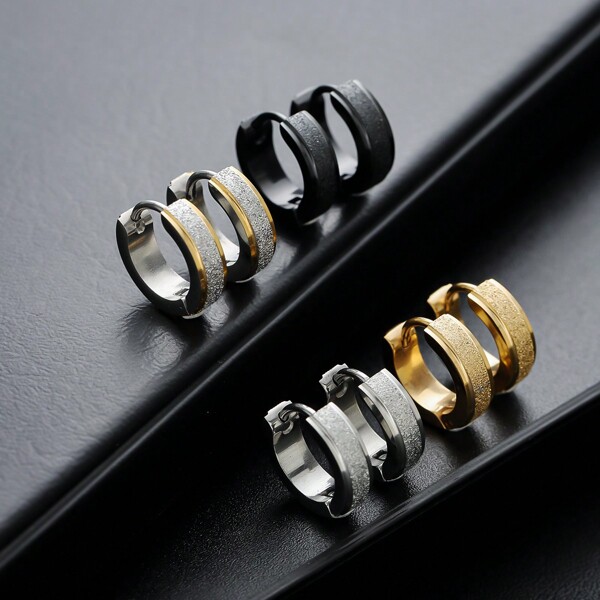 4pairs Men's Fashionable And Unique Pierced Earrings In Simple Style, Suitable For Daily Wear