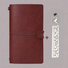 Binding Creative Notebook With Metal Bookmark Include Kraft Paper + Lined Paper + PVC Storage Bag For Hand Ledger Retro Portable Travel Diary Notebook Students School Stationery Supplies