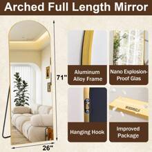 Arched Full Length Mirror 71"X26" For Bedroom, Full Body Mirror With Stand, Hanging Or Leaning For Wall, Aluminum Alloy Thin Frame Floor Standing For Living Room, Tall Home Decor Back To School Room Decor School Supplies - 金色 - 查看 9