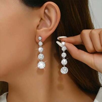 1 Pair Minimalist Luxury Round Drop Earrings, Suitable For Daily, Date, Party, Wedding Occasions