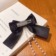 1 pieza de clip de pelo de cadena de perlas de moda con diamantes de imitación y moño para niñas - C - Ver 5